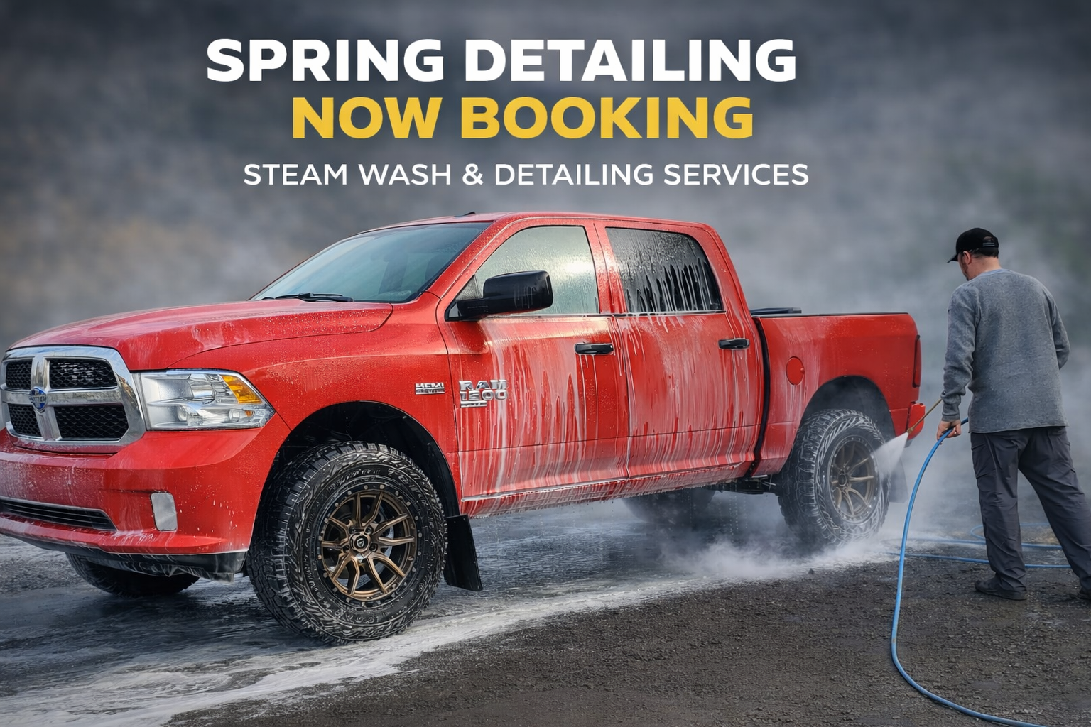 Spring detailing and steam wash service for pickup trucks